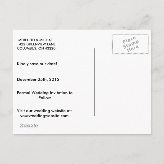 日付金ゴールドのハートモダンの結婚写真を保存 案内ポストカード (裏面)