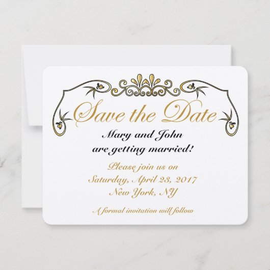 日付金ゴールドの保存 招待状 (正面)