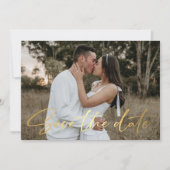 日付金ゴールドの手書き結婚写真を保存する ノートカード (正面)