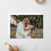 日付金ゴールドの手書き結婚写真を保存する ノートカード (正面/裏面インサイチュ)