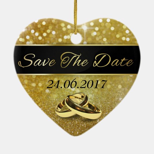 日付金ゴールドの結婚リングや輪の保存 – ハートオーナメント セラミックオーナメント (裏面)