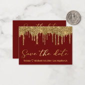 日付金ゴールドを赤いグリッター結婚の ノートカード (正面/裏面インサイチュ)