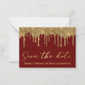 日付金ゴールドを赤いグリッター結婚の ノートカード (正面)