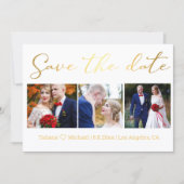 日付金ゴールドシック結婚の3つの写真コラージュを保存 ノートカード (正面)