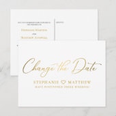 日付金ゴールドスクリプトのエレガント変更 案内ポストカード (正面/裏面)