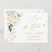 日付金ゴールドスクリプトの緑と白のフローラの保存 ポストカード (正面/裏面)