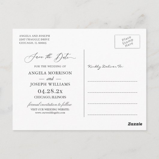 日付金ゴールドスクリプトの緑と白のフローラの保存 ポストカード (裏面)