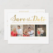 日付金ゴールドスクリプトタイポグラフィのフォトカードの保存 案内ポストカード (正面/裏面)