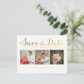 日付金ゴールドスクリプトタイポグラフィのフォトカードの保存 案内ポストカード (スタンド正面)