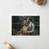 日付金ゴールドトレンディースクリ結婚ップの写真カードを保存 ノートカード (正面/裏面インサイチュ)