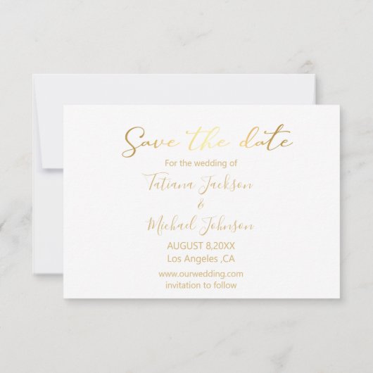 日付金ゴールドトレンディースクリ結婚ップの写真カードを保存 ノートカード (裏面)