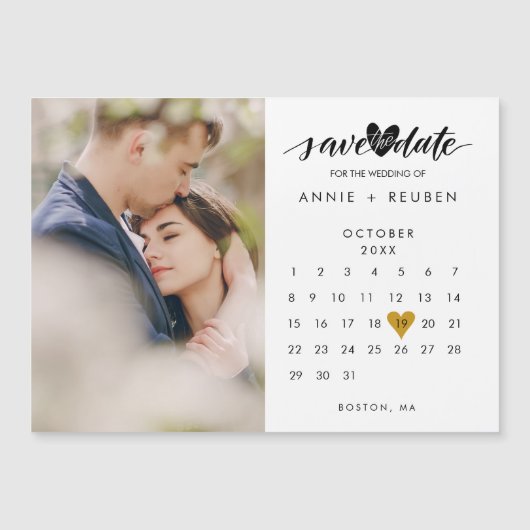 日付金ゴールドハートカレンダーを保存するフォト磁気 (正面)