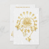 日付金ゴールドフローラハート蝶の保存 招待状 (正面/裏面)