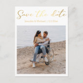 日付金ゴールド手書きカップルの写真を保存する 案内ポストカード (正面)