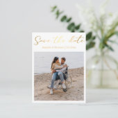 日付金ゴールド手書きカップルの写真を保存する 案内ポストカード (スタンド正面)