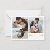 日付金ゴールド書の結婚コラージュを保存 ノートカード (正面)