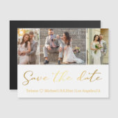 日付金ゴールド結婚の3枚のコラージュ磁石を保存 (正面/裏面)