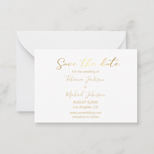 日付金ゴールド結婚2枚のコラージュを保存 ノートカード (裏面)