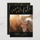 日付金ゴールド·スクリプトの結婚発表を保存 招待状 (正面/裏面)