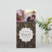 日付黒い及びオレンジダマスク織のFillagreeカードを救って下さい セーブザデート (スタンド正面)