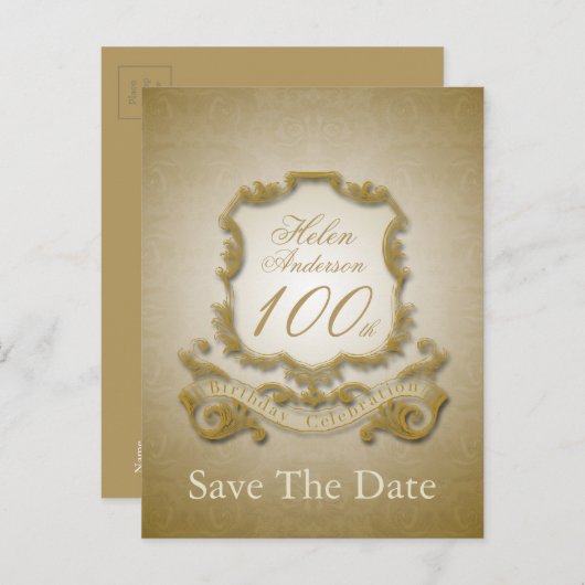 日付100番目の誕生日葉書のパーソナライズされた保存 案内ポストカード (正面/裏面)