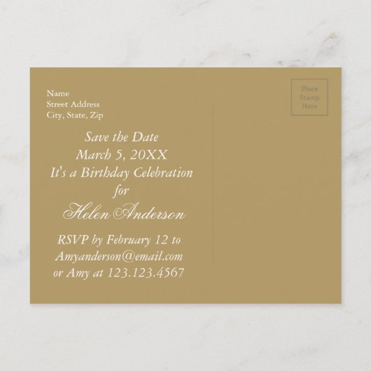 日付100番目の誕生日葉書のパーソナライズされた保存 案内ポストカード (裏面)