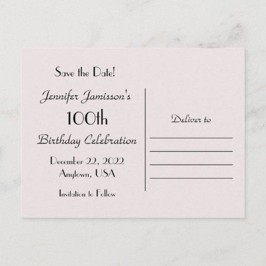 日付100th誕生日パーティーフローラはがきを保存 案内ポストカード (裏面)