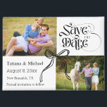 日付2の写真コケット弓リボンを保存モダン マグネット<br><div class="desc">日付2の写真コケットのリボンのマグネットを保存モダンする</div>