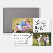 日付2の写真コケット弓リボンを保存モダン マグネット (正面/裏面)