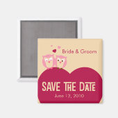 日付2のOwlsをハートに保存 マグネット (正面/裏面)