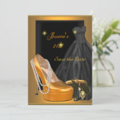 日付21の誕生日を保存するパーティー金ゴールドオレンジ セーブザデート (スタンド正面)