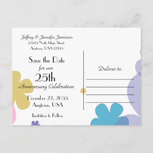 日付25周年記念パーティー葉書の保存 案内ポストカード (裏面)