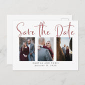 日付3フォトバラ金ゴールドスクリプトの保モダン存 案内ポストカード (正面/裏面)