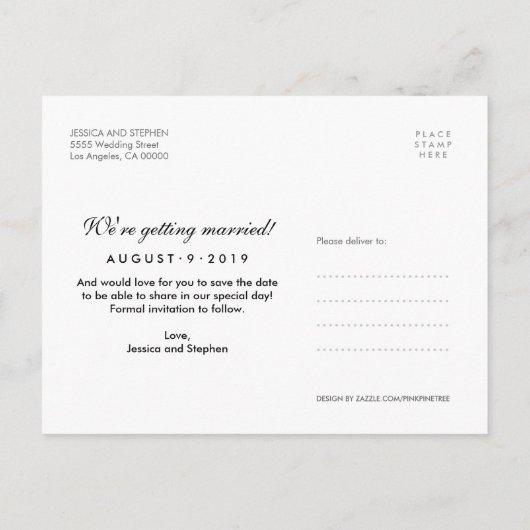 日付3フォトポストカードを青で保モダン存 案内ポストカード (裏面)