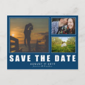 日付3フォトポストカードを青で保モダン存 案内ポストカード (正面)