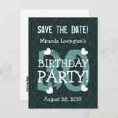 日付30th誕生日パーティーV30Bティール(緑がかった色)緑を保存 案内ポストカード (正面/裏面)