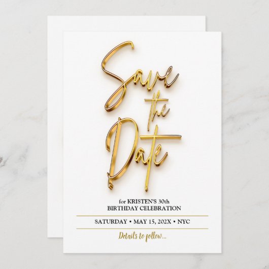 日付3D文字とミニマルシンプルリストの保存 招待状 (正面/裏面)