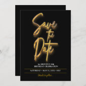 日付3D文字ミニマリストを黒と金ゴールドで保存 招待状 (正面/裏面)