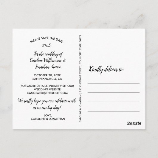 日付4の写真を保存コラージュかわいらし文字オーバーレイ ポストカード (裏面)