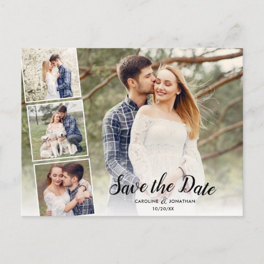 日付4の写真を保存コラージュかわいらし文字オーバーレイ ポストカード (正面)