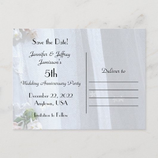 日付5周年記念結婚発表の保存 案内ポストカード (裏面)