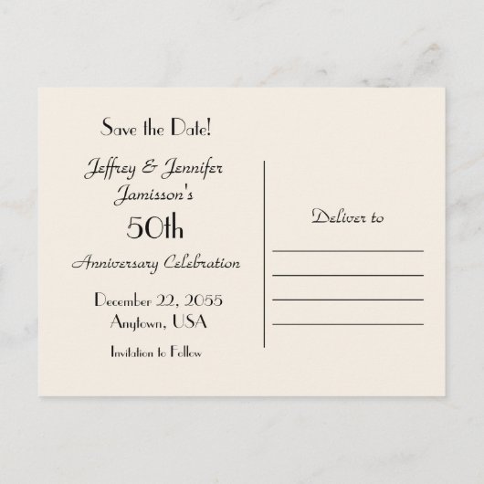 日付50周年記念パーティの招待状の保存 案内ポストカード (裏面)