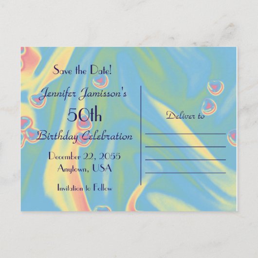 日付50番目の誕生祝いはがきを保存 案内ポストカード (裏面)