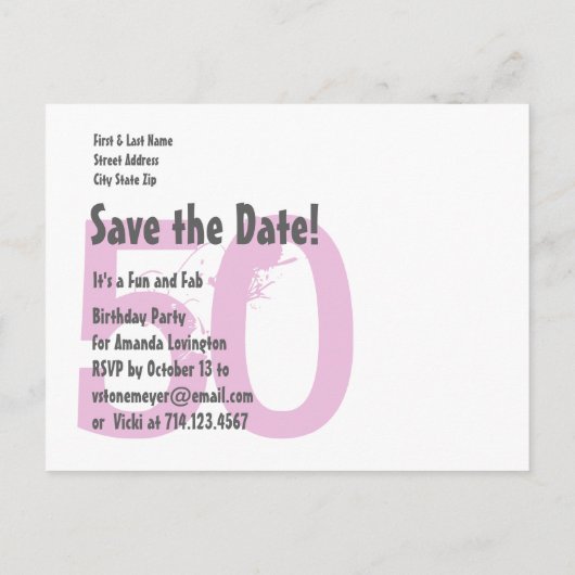 日付50誕生日V01Kピンクハートの保存 案内ポストカード (裏面)