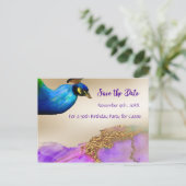 日付50th誕生日パーティーピーコックデザインを保存 案内ポストカード (スタンド正面)