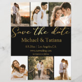 日付6の写真コラージュの黒い結婚金ゴールドを保存 チラシ (正面)