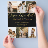 日付6の写真コラージュの黒い結婚金ゴールドを保存 チラシ (手)