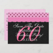 日付60誕生日ピンクと黒のレースを保存 案内ポストカード (正面/裏面)