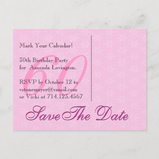 日付60誕生日ピンクと黒のレースを保存 案内ポストカード (裏面)