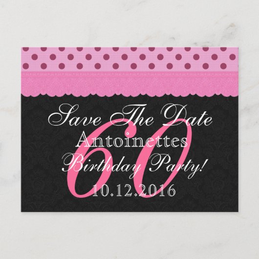 日付60誕生日ピンクと黒のレースを保存 案内ポストカード (正面)